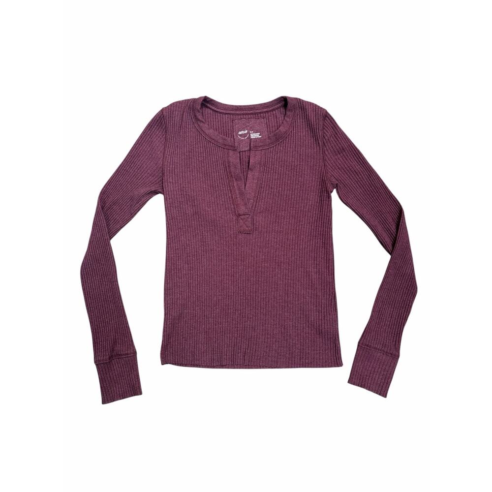 aerie Ribbed Long-Sleeve Henley Top - Small